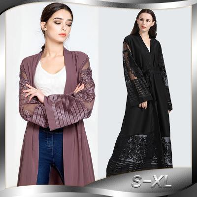 China ZH1327X New Breathable Women Fashion Mesh Cardigan Gown Dubai Dress Embroidered for sale