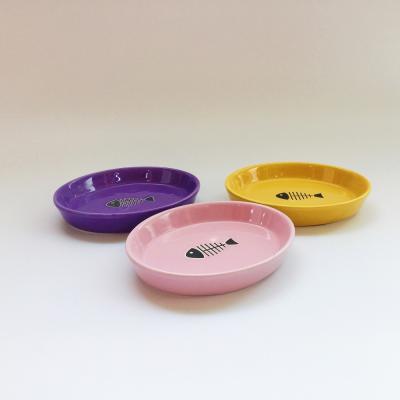 China Newest Home Pet Food Sustainable Ceramic Cat Water Feeding Bowl Colorful Ceramic Cat Bowl Fish Bone Printed Ceramic Pet Bowls for sale