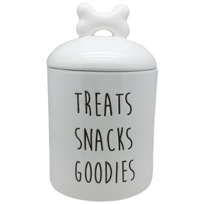 China Automatic Customized Ceramic Pet Snack Pot Good Quality Pet Food Storage Jar With Lid Bone Shape for sale