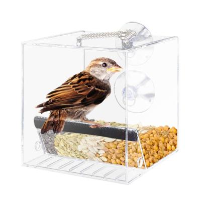 China Amazon Stocked Drop Shipping With Thermometer Window Wood Craft Automatic Diy Bird Feeder for sale