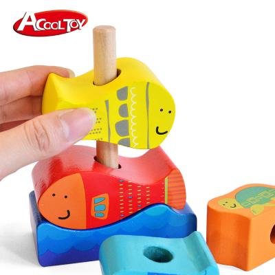 China 2022 Creative Educational Wooden 3d Fish Stacker Game Toys Multilayer Cognitive Growth Process Toy MDF for sale