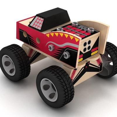 China DIY Wooden Car Vehicle Wooden Toy Assembled Monster Truck for sale