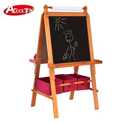 China Dual Easel Stand Luxury Wooden Easel Side Painting Blackboard and Whiteboard Teaching Aids for sale