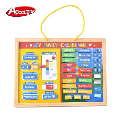 China Wooden 2 in 1 Easel and DIY Calendar Black Board Educational Wooden Magnetic Toy for sale