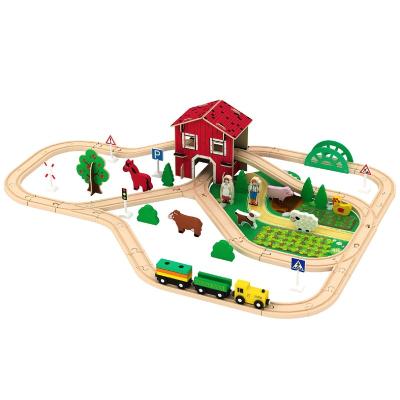 China 2022 Split Toy Wooden Toys Train Track Set Railway Arm Wooden Train Set 2 Buyers Farm Wooden Train Set For Kids for sale