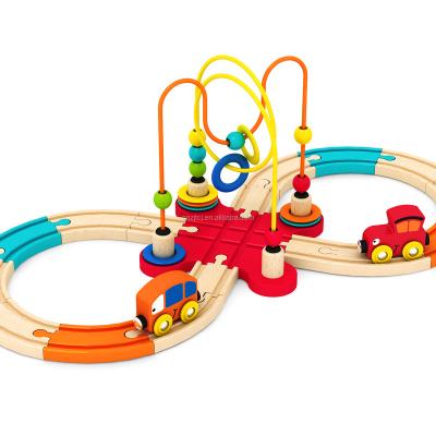 China Beech Wood 2022 Educational Colorful Wooden Toys Train Track Set Railway With Bead Maze for sale