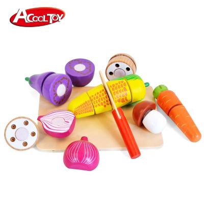 China Magnetic Wooden Toy Playing Toy Factory Sale Simulation Cutting Food Toys Fruits Educational Wooden Cutting Fruits and Vegetables for Kids DIY Set Unisex for sale