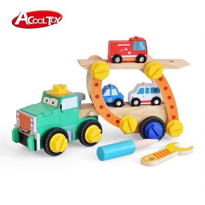 China DIY Tool Set Wooden Car Toy Construction Building Vehicles 38*10*18cm for sale