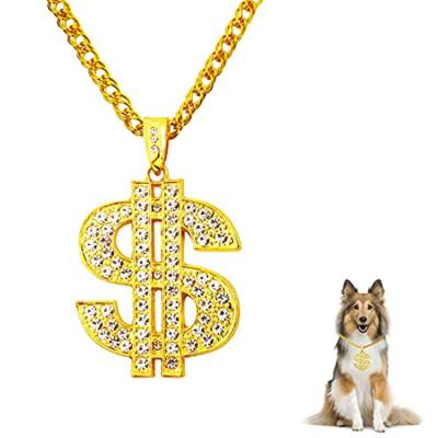 China Quick Release Crystal Dollar Sign Adjustable Necklace Gold Dog Chain Cuban Link Dog Collar with Diamonds for sale