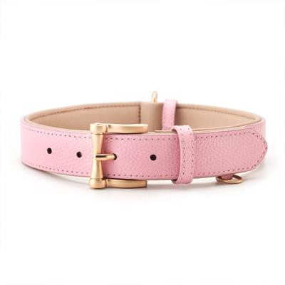 China Custom Padded Luxury Leather Pet Collar PU Padded Colors Soft Padded Classic Waterproof Leather Dog Collar for sale