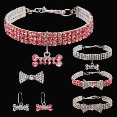 China Custom Shiny Rhinestone Crystal Dog Collar Bling Rhinestone Bling Crystal Teddy Dog Cat Collar Diamond Puppy Western Pet Full for sale