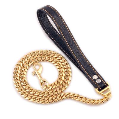 China Personalized Luxury Cuban Dog Leash Gold Chain Choke Chain 18K Stainless Steel Dog 15mm Gold Link Lead for sale