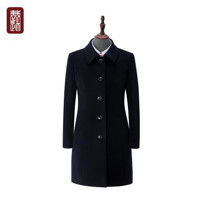 China Navy Lady Anti-Shrink Woolen Overcoat With 5 Button Closure Slim Fit Winter Wear for sale