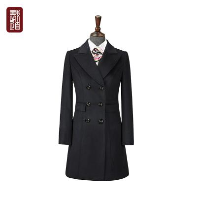 China Navy Anti-Shrink Women Long Overlap Lapel Peaked Criss-Cross A-Line 100%Wool for sale