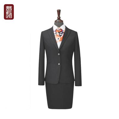 China Lady Black Peaked Lapel Anti-Shrink Elastic Suit Sets Party Dress for sale