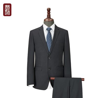 China Mens Navy Blue Anti-Shrink Striped Single Breasted Notch Lapel Worsted Design for sale