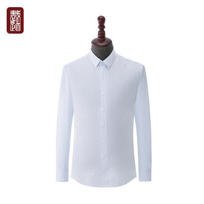 China Anti-pilling white shirts with blue stripe ready made dress shirts for men for sale