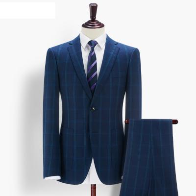 China Slim Fit Anti-Shrinkage Two Piece Male Checked Wool Suits In Royal Blue For Winter for sale