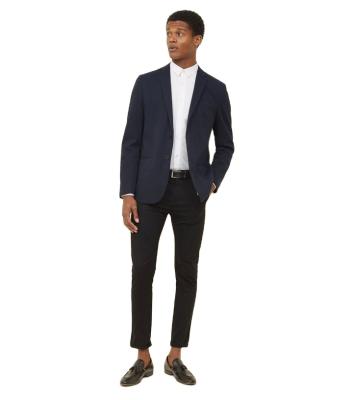 China Navy Anti Shrink Blazer For Men Slim Notch Lapel With White Coating China Guangzhou Apparel Manufacturer for sale