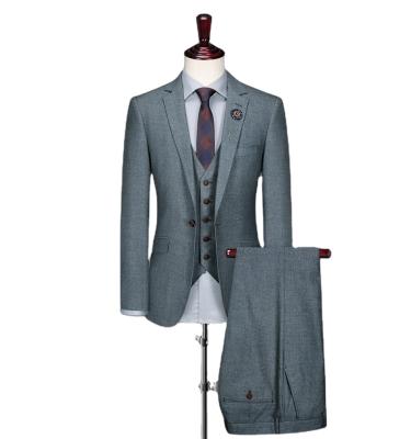 China Anti-Shrink Men's Suit Groom Tuxedo Slim Cut Business Casual Dress Suit 3 Pieces Set Gray for sale