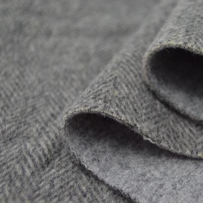 China Double Sided Gray Herrigbone Woven Fleece Overlay Textile Alpaca Double Face Fabric Mid Weight Wool Cloth For Jacket Dress for sale