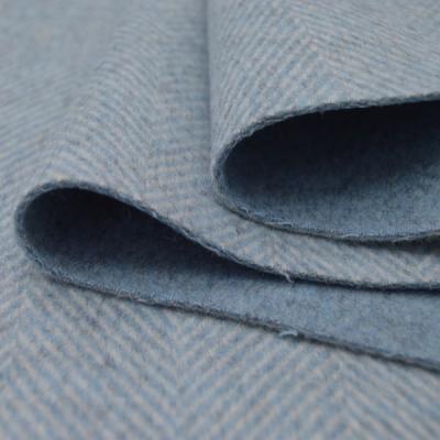 China Double faced double face decating herrigbine woven blue wool fabric two sides color wool fabric mid weight wool fleece textile for overcoat&jacke for sale