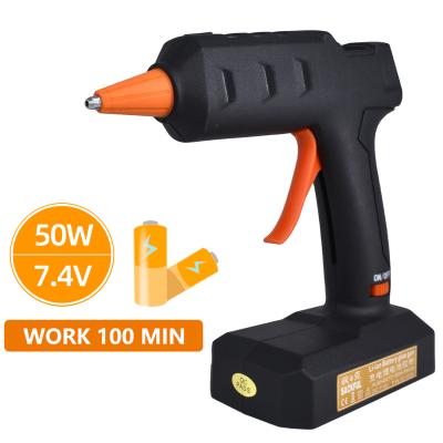 China Unrated 50W lithium battery PTC heating element melting rechargeable black hot glue gun using 7MM glue stick heating up for 1-5 minutes for sale