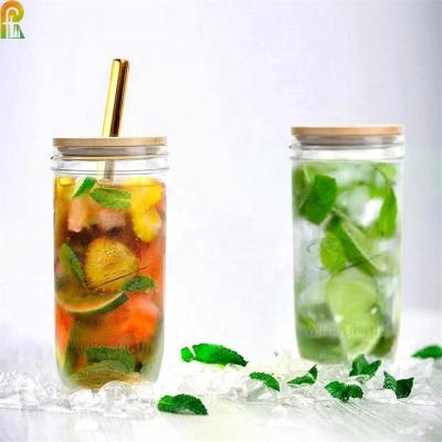 China 500ml Sustainable Glass Water Tumbler Bottle With Lid Bamboo Smoothie Glass Cup for sale