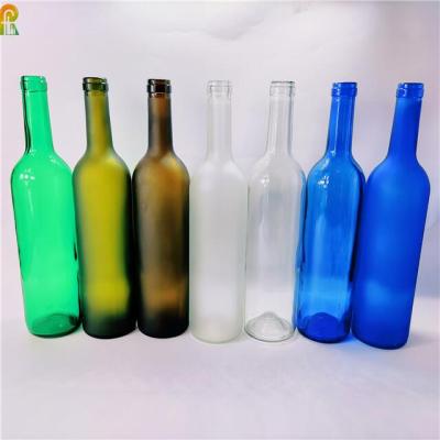 China Still Wine / Sparkling Wine 750ml Acid Frosted Glass Wine Bottle With Cork Top Cobalt Royal Blue Punted Flat Bottom Bordeaux Bottle for sale