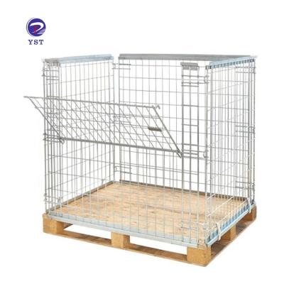 China Durable YST Warehouse Collapsible Storage Stacking Collapsible Wire Mesh Steel Metal Cage Pallet for sale