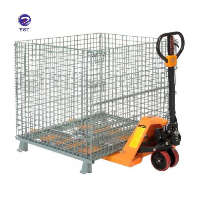 China YST Durable OEM ODM Transport Stackable Collapsible Folding Metal Wire Mesh Pallet Storage Steel Cage for sale