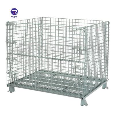 China YST Factory Heavy Duty Collapsible Steel Metal Wire Mesh Folding Stackable Storage Bin for sale