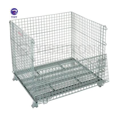 China YST Folding Warehouse Industrial Folded Welded Zinc Galvanized Steel Wire Mesh Storage Box for sale