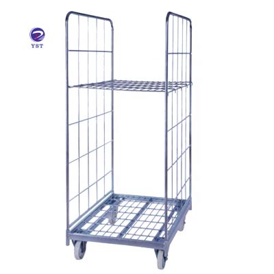 China Durable Supermarket Cargo Storage Rolling Wire Mesh Cage Trolley Trolley for sale