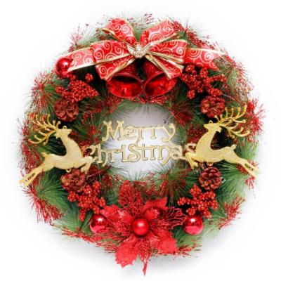 China 15 Inch Eco-Friendly Artificial Christmas Wreath With Flower Berries Ribbon Pine Needles Xmax Wreath Outdoor Decoration for sale