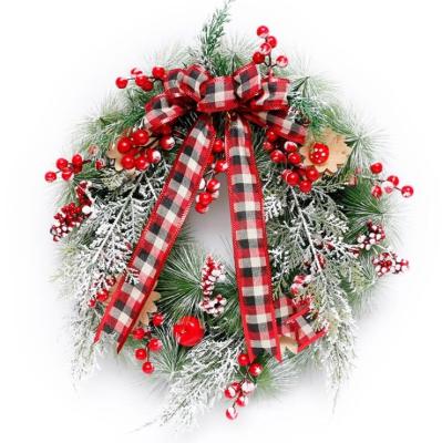 China 15 Inch Eco-Friendly Artificial Christmas Wreath With Flower Berries Ribbon Pine Needles Xmax Wreath Outdoor Decoration for sale