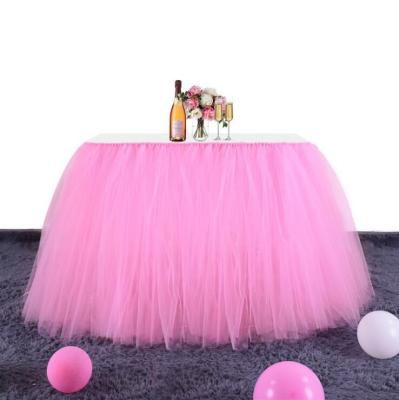 China Washable Decoration Rectangle Birthday Party Dress Up Table Tutu Table Skirt 100*80cm Round Tulle Wedding Party Supplies Table Skirts for sale