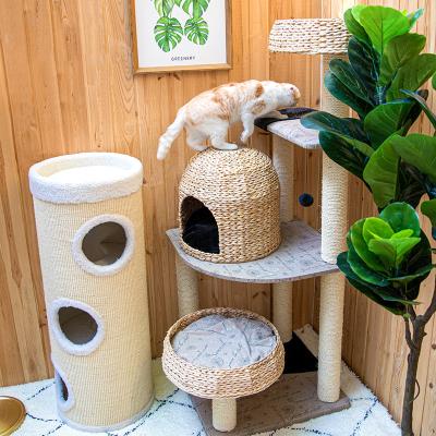 China Solid Wood Cat Litter #160005 Honeypotcat Cat Tail Climbing Wooden Cat Nest Tree Cat Frame for sale