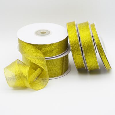 China Hot Sale Factory Wholesale Hot Selling Poly Silver Gold Metallic Ribbon For Decoration Gift Christmas Ribbon for sale