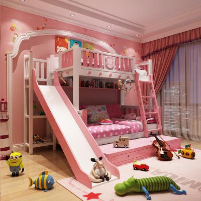 China Mediterranean Factory Cheap Cute Kids Bunk Bed With Ladder For Furniture 2 Story Kids Beds for sale