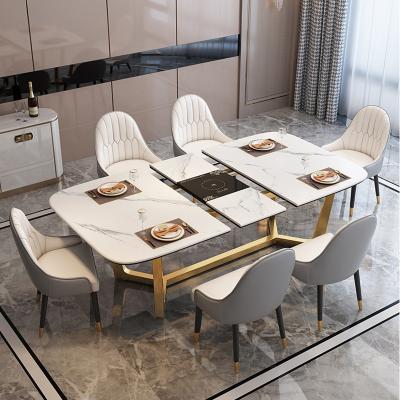 China New Household Adjustable Multifunctional Marble Rectangular Ultra Modern Marble Dining Table (Others) Induction Cooker Dining Table and Chairs for sale