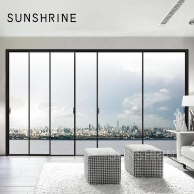 China Modern Stable Frame Panoramic Soft Light Aluminum Profile Slim Sliding Glass Door for sale