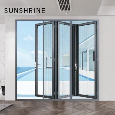 China High Strength Commercial Store Aluminum Glass Bifold Door Modern Bi Folding Door Front Folding Door for sale