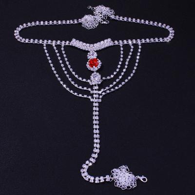 China FASHIONABLE Europe and hot round red breast chain body chain sexy rhinestone bikini club rhinestone panty chain for sale