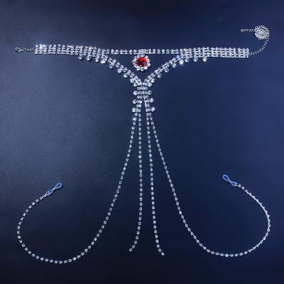 China Fashionable Women Alloybohemian Style Belly Lingeries Body Chain Jewelry Sexy Rhinestone Chest Chain New for sale