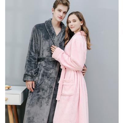 China Logo thermal custom five-star hotel multi-color bathrobe thickened men's and women's extra-long warm bathrobe flannel couples bathrobe for sale