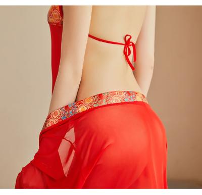 China Open the ancient imperial Chinese style three-point long robe with open belly is extremely seductive and sexy pajamas set for sale