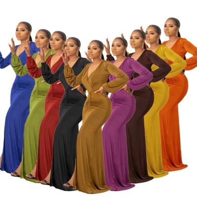 China Factory wholesale high quality leisure breathable plus size women's dresses long sheath long dress pure color dress for sale