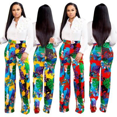 China Hot Sale Summer Anti-wrinkle Latest Design Printing 2 Colors Floral Wide Leg Pants For Elegant Women for sale