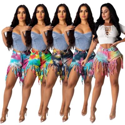 China New Arrivals Women's Clothing Tassel Tie Dye Breathable Denim Shorts Women Summer Jeans Shorts Pants Jeans For Ladies for sale